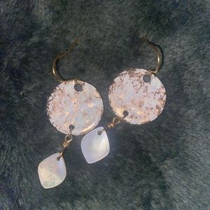 Gold and White Dangle Earrings
